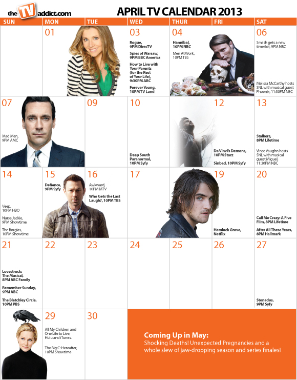 DEFIANCE! MAD MEN! HANNIBAL! Print and Download Your April TV 2013