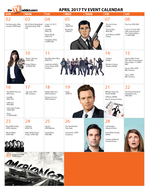 VEEP! AMERICAN GODS! GIRLBOSS! Print and Download your April TV 2017